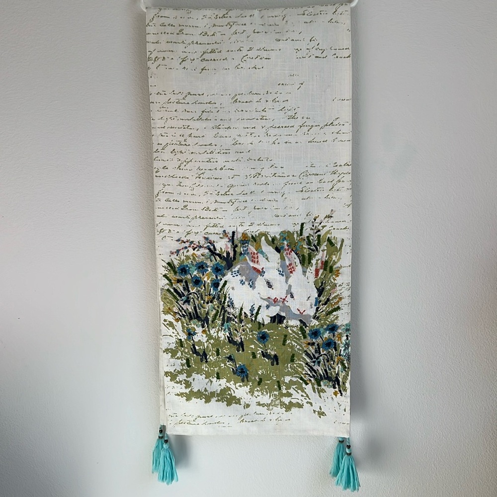 Cynthia Rowley Easter Bunny Embroidered Wildflower Table Runner with Tassels